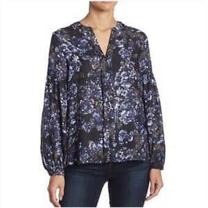 Parker Floral Button Front Blouse Black Blue XS
